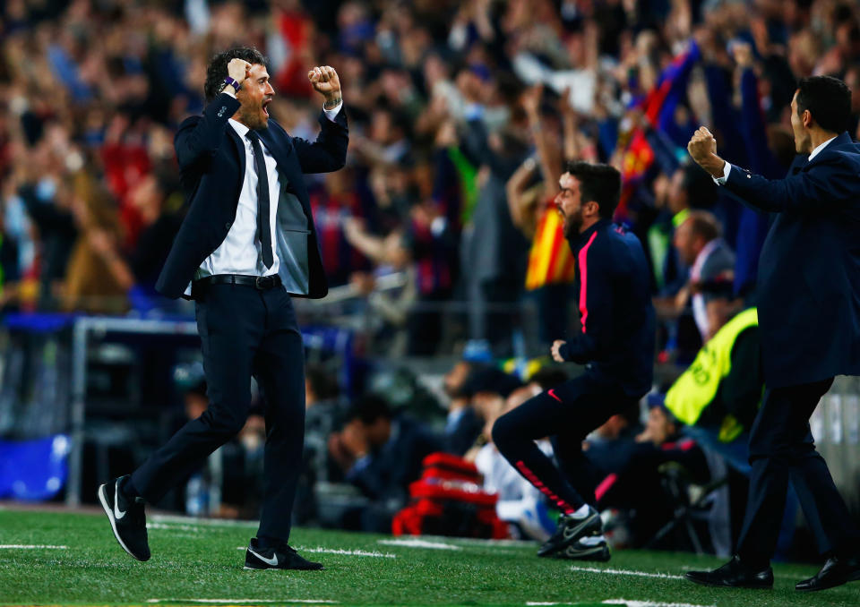 Luis Enrique celebra uno de los goles con los que el Barcelona derrot&#xf3; al Par&#xed;s Saint-Germain en los cuartos de final de la Champions 2014-15. (Foto: Clive Rose / Getty Images).