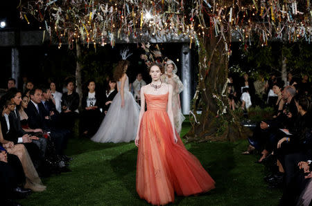 Models present creations by designer Maria Grazia Chiuri from Christian Dior's Haute Couture Spring-Summer 2017 during live show to celebrate Dior's new flagship store at the rooftop of Ginza Six mall in Tokyo, Japan, April 19, 2017. REUTERS/Toru Hanai