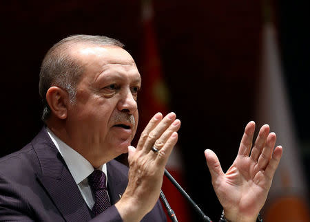 Turkish President Tayyip Erdogan speaks during a meeting in Ankara, Turkey March 9, 2018. Kayhan Ozer/Presidential Palace/Handout via REUTERS