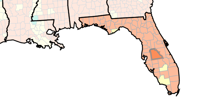 The CDC's county-by-county COVID tracker still shows Polk County with a high community spread with 425.51 cases per 100,000 population and 9.7% of available hospital beds occupied by COVID patients.