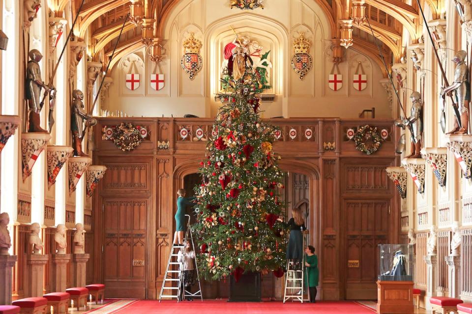 Windsor Castle's State Dining Room decorated for Christmas in 2019.