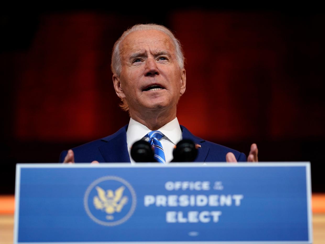 President-elect Joe Biden speaks at The Queen theatre, Wednesday 25 November 2020, in Wilmington, Delaware ((Associated Press))