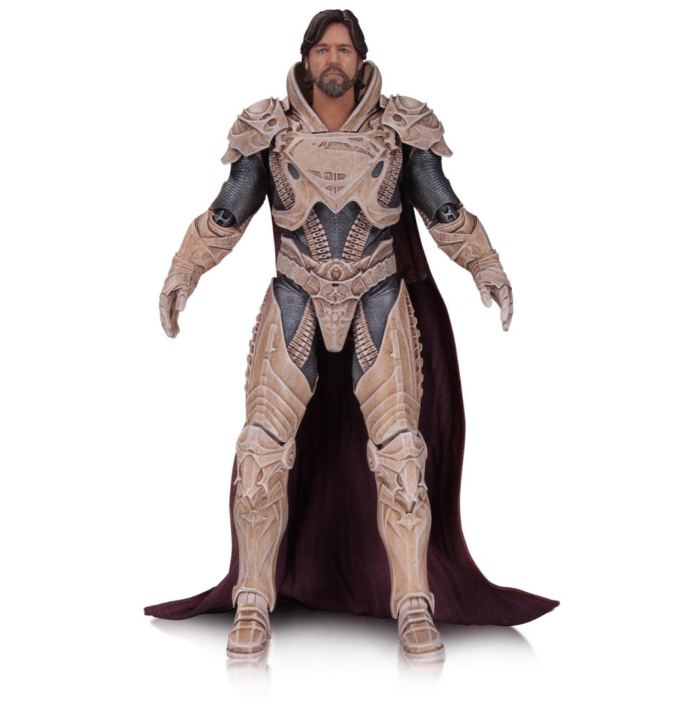 <p>Superman’s daddy (Russell Crowe) comes equipped with his <i>Man of Steel</i> armor, rifle, and interchangeable hands. <i>(Available in September; $45)</i></p>