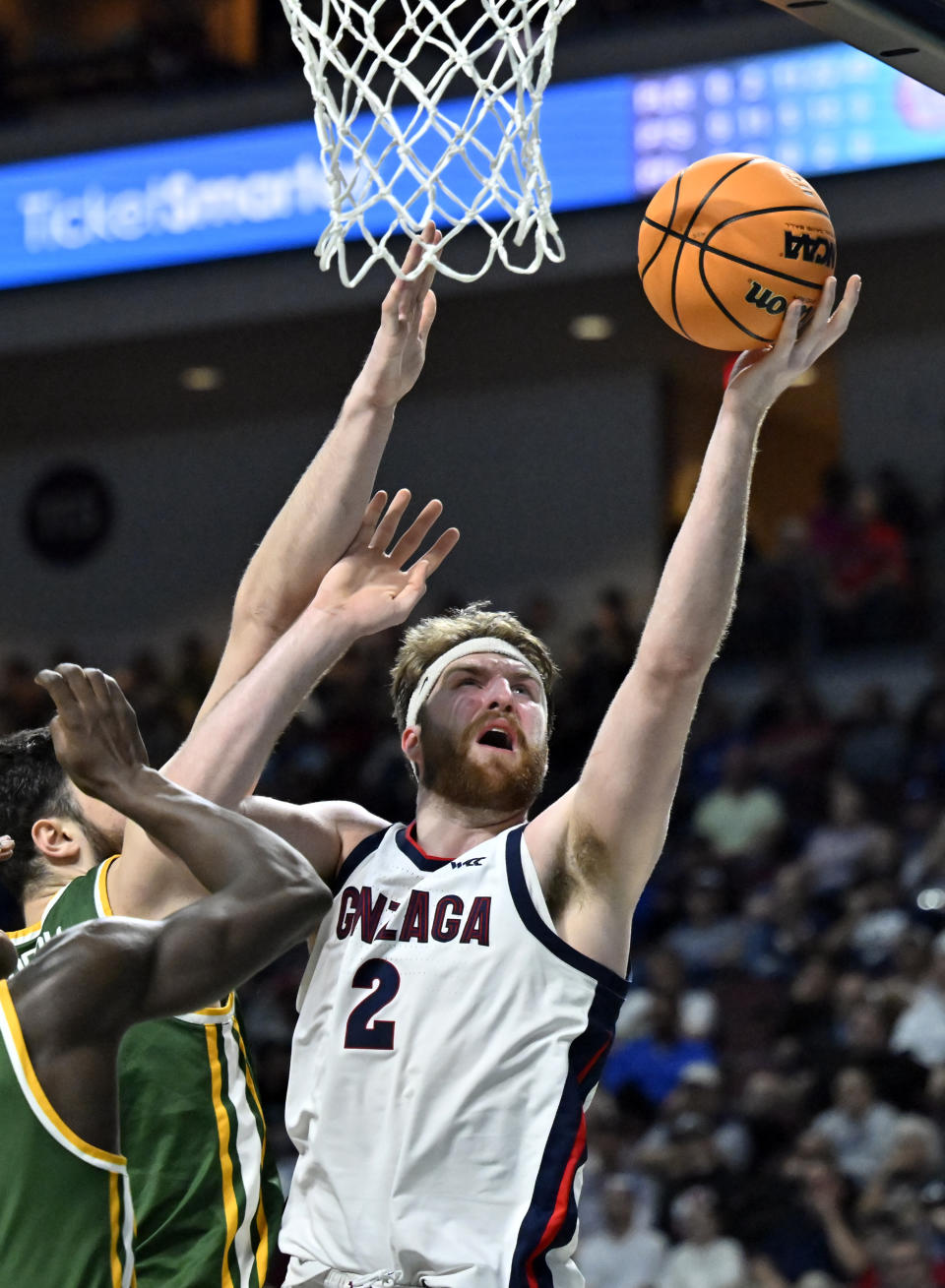 Gonzaga forward Drew Timme (2) shoots against San Francisco during the second half of an NCAA college basketball game in the semifinals of the West Coast Conference men's tournament Monday, March 6, 2023, in Las Vegas. (AP Photo/David Becker)