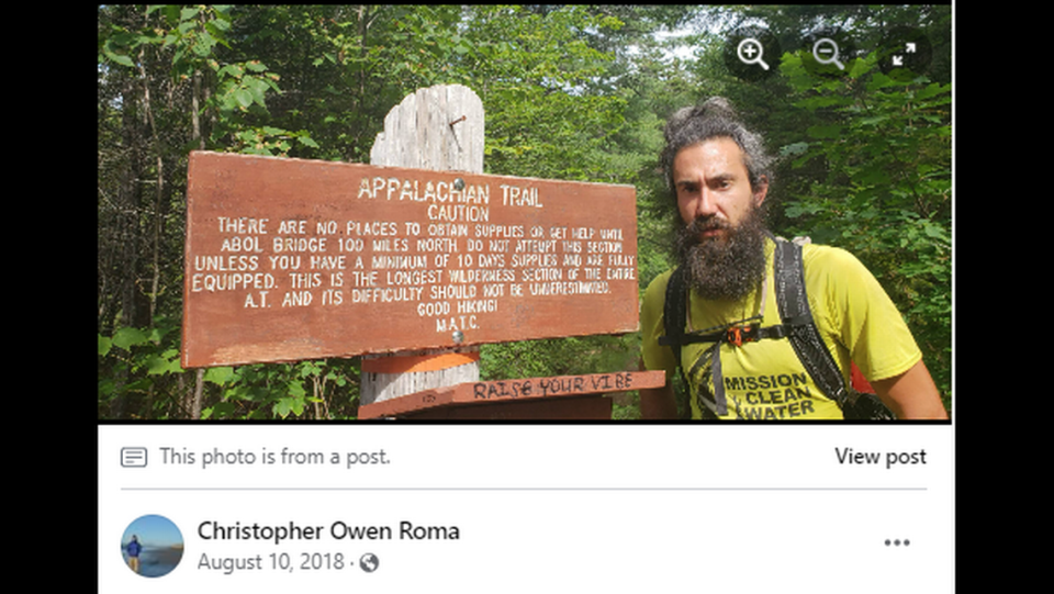 Christopher Roma, 37, of Thornton New Hampshire, was “an experienced and well known hiker” throughout New Hampshire’s White Mountains, according to the NH Fish and Game Law Enforcement Division.