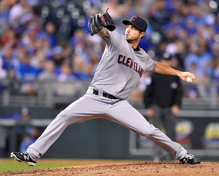 Cleveland Indians pitcher Ryan Merritt throws in the first inning against the Kansas City Royals on Friday, Sept. 30, 2016, at Kauffman Stadium in Kansas City, Mo. (John Sleezer/Kansas City Star/TNS via Getty Images)