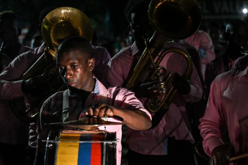 Musicians perform during the "Adoraciones al Nino Dios" celebrations in Quinamayo, department of Valle del Cauca, Colombia