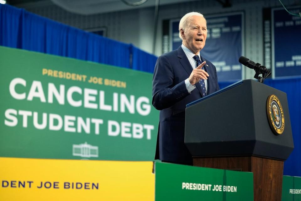 President Joe Biden delivers remarks on the student loan debt crisis at Madison College in Wisconsin on April 8. (AP)