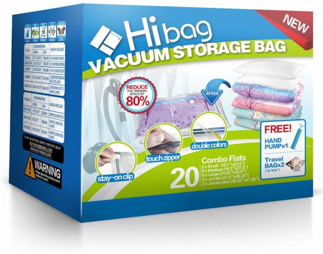 Hibag Space Saver Bags, 10-Pack Vacuum Storage Compression Bags ( 2 Jumbo Sizes, 2 Large Sizes, 2 Medium Sizes, 2 Small Sizes, 2 Carry-On Travel Bags