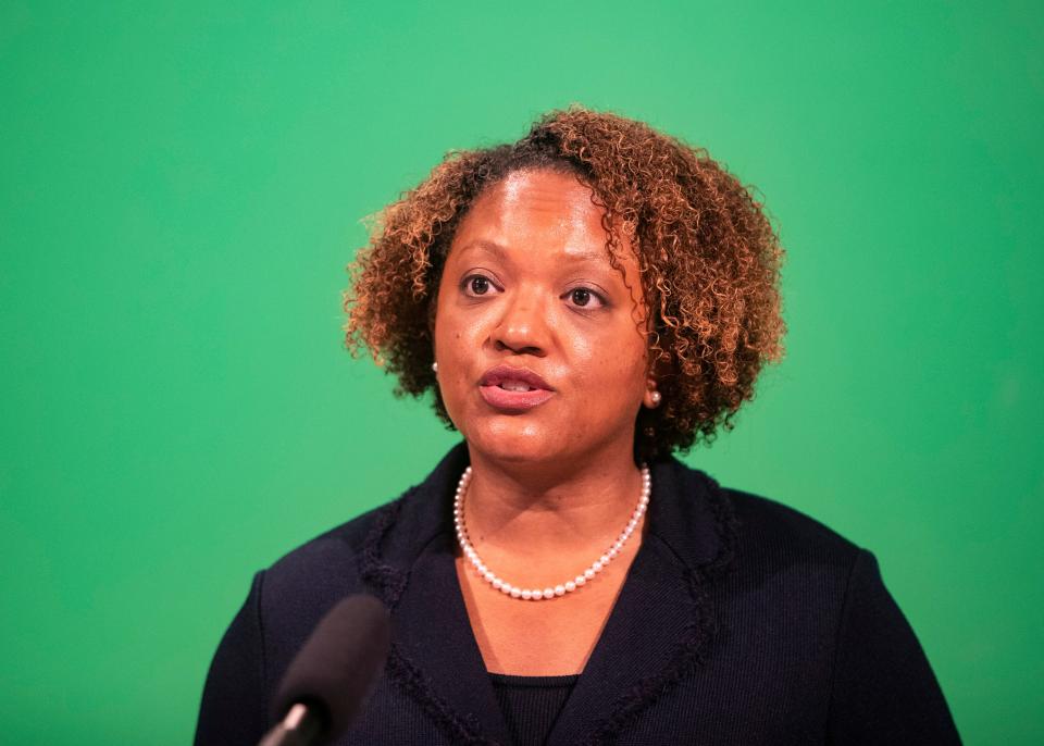 Shelby County Health Department Director Dr. Michelle Taylor speaks to the press during a press conference  addressing COVID-19 Thursday, Oct. 14, 2021.