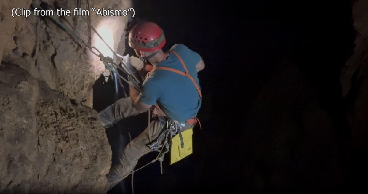 PHOTO: Mark Dickey is shown in the Cueva Gavilan cave in Mexico, in a clip from the documentary 'Abismo.' (Rob Spangler/Abismo)