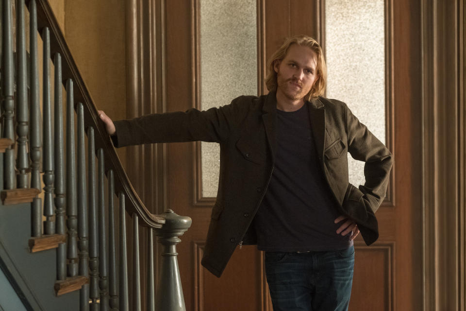 This image released by Netflix shows Wyatt Russell in a scene from "The Woman in the Window." (Melinda Sue Gordon/Netflix via AP)