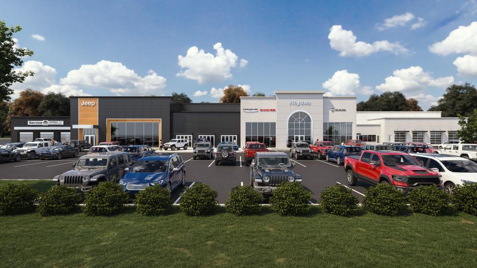 A rendering for the future Rhythm Chrysler, Dodge, Jeep, Ram dealership being built in Hendersonville.