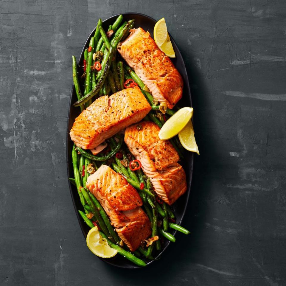 13) Seared Salmon with Charred Green Beans