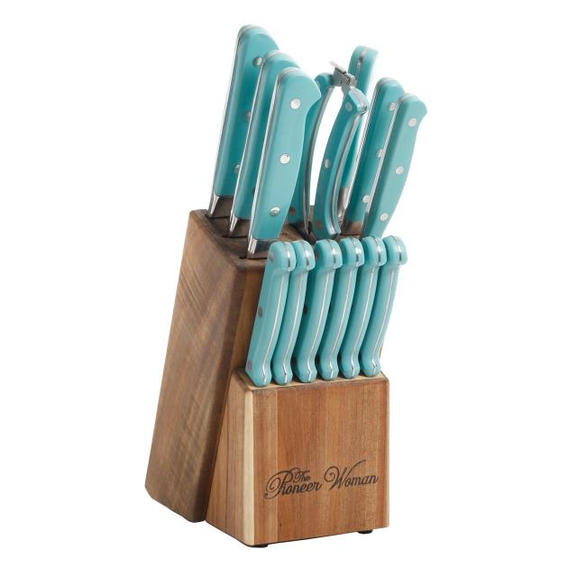 The Turquoise Floral Pioneer Woman Knife Block Set
