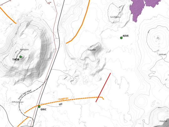 A map showing the fissure opening marked with a red line. (The Icelandic Met Office)