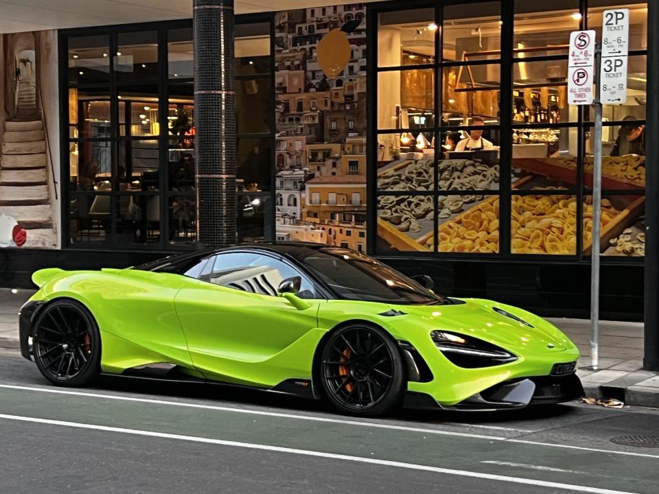 A photo of a green McLaren 765LT in Adelaide.