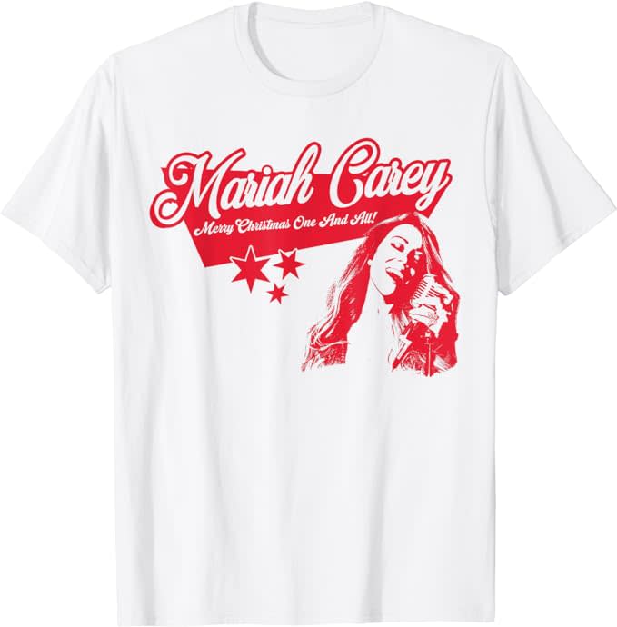 white T-shirt with red graphic