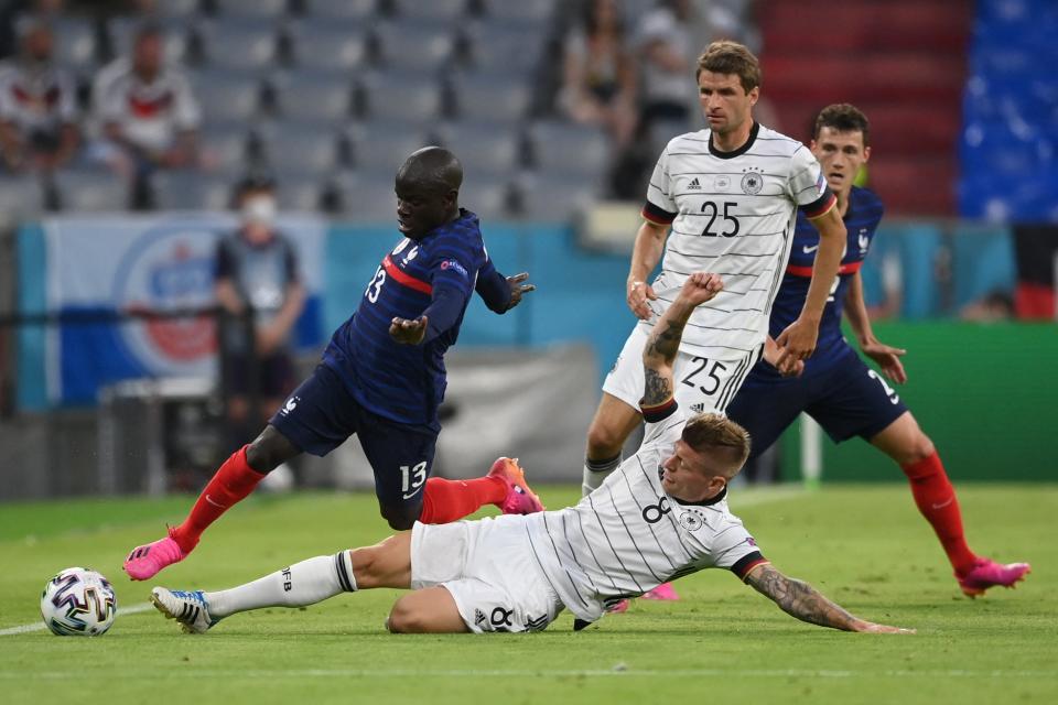 Chelsea and France midfielder N’Golo Kante (left) (POOL/AFP via Getty Images)