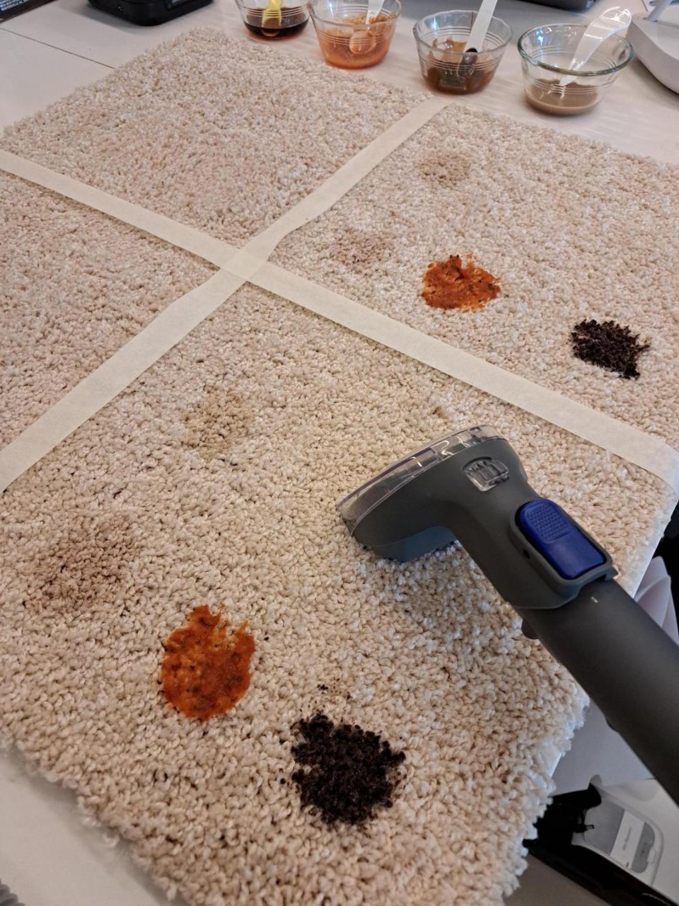 best carpet cleaners testing a carpet cleaner on stains