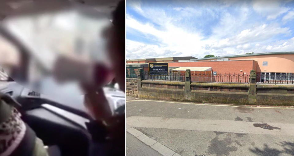 The protesters yelled at staff and pupils outside Calderstones School in south Liverpool. (Reach)