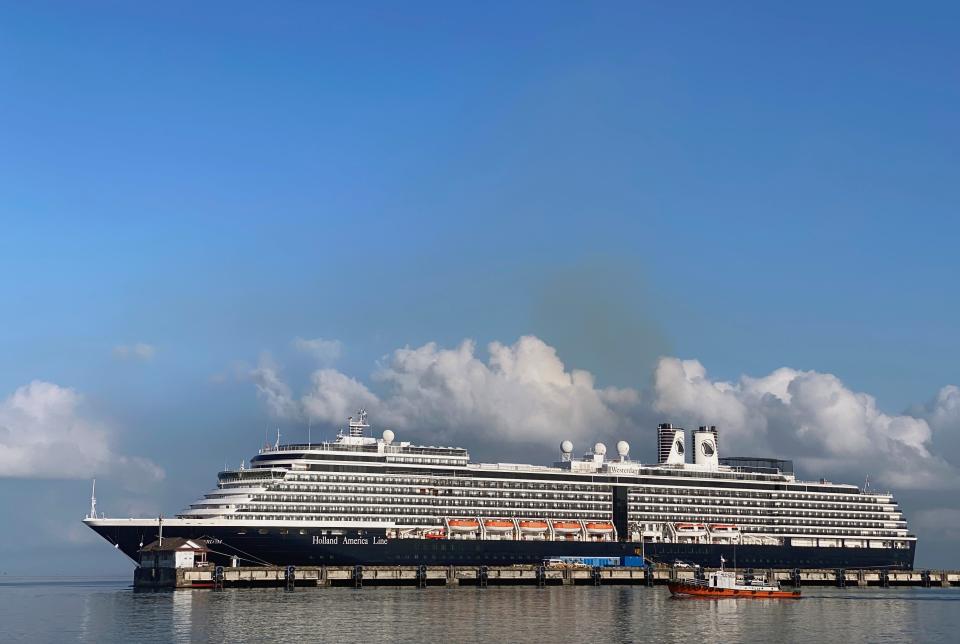 FILE PHOTO: The cruise ship MS Westerdam at dock in the Cambodian port of Sihanoukville, Cambodia February 16, 2020. REUTERS/Matthew Tostevin/File Photo
