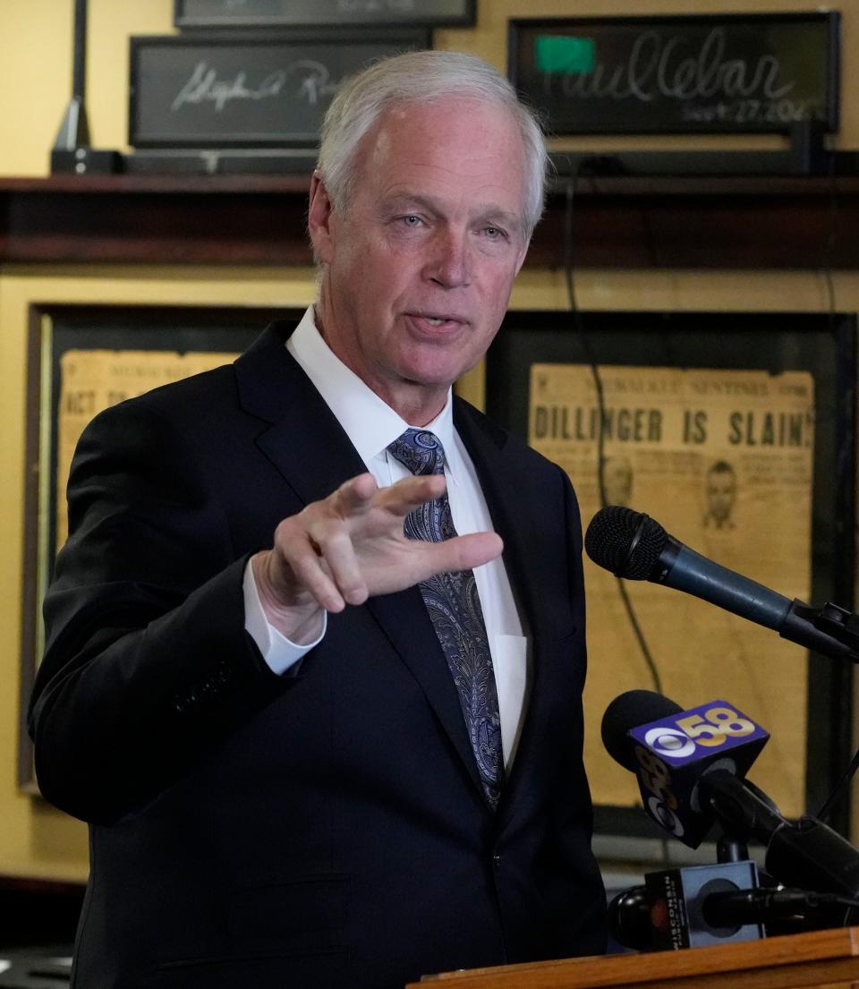 U.S. Sen. Ron Johnson appears as guest speaker at a Newsmaker Luncheon at the Newsroom Pub on East Wells Street in Milwaukee on Monday, April 24, 2023.