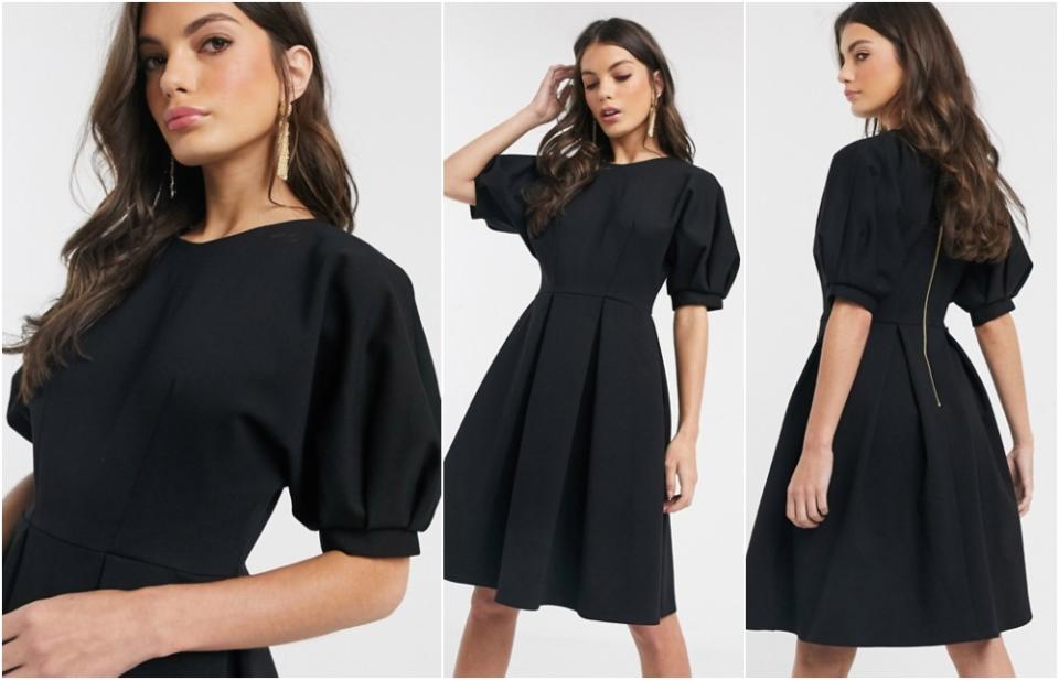 Closet London balloon sleeve skater dress in black