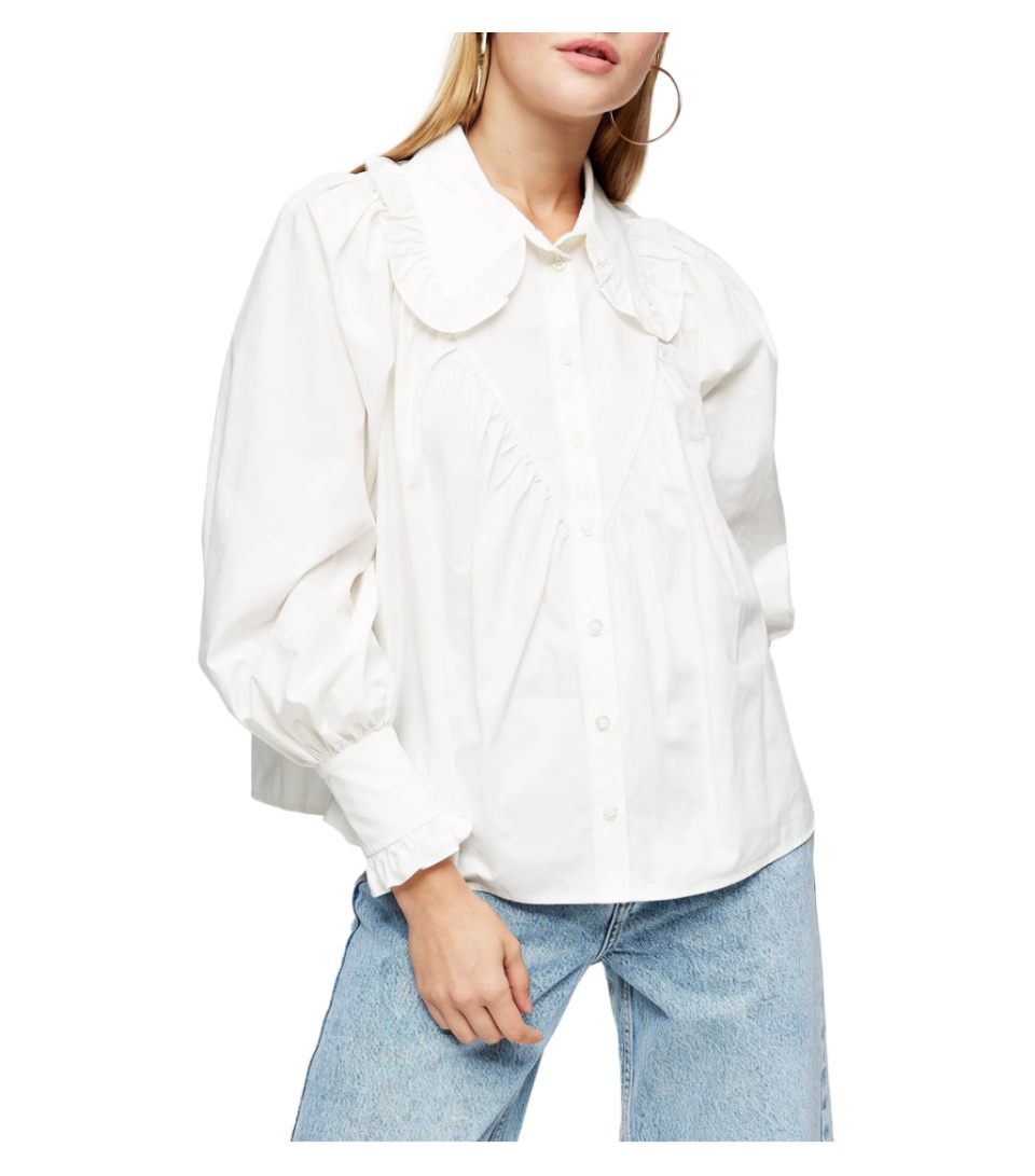 Topshop Ruffle Collar Poplin Blouse. Image via Nordstrom.