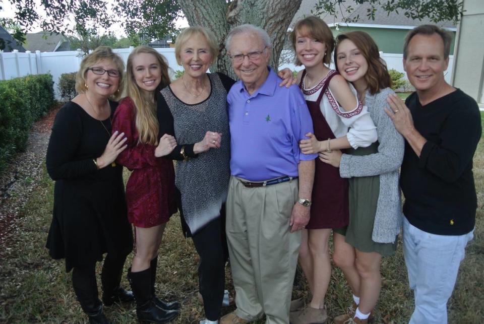 Hettie Reule, Anne-Grace Reule, Margaret Powe, Ed Powe, Mary Reule, Emma Reule and Dean Reule, photographed in 2016.