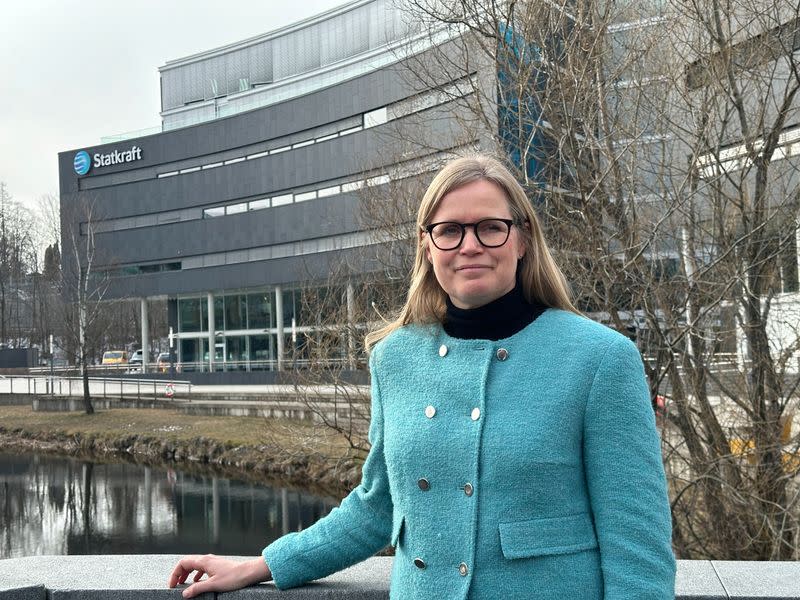 Birgitte Ringstad Vartdal poses outside the Statkraft company headquarters in Lysaker