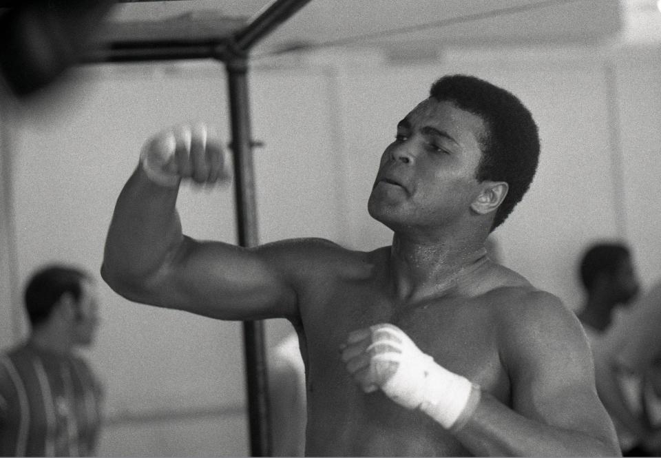 Muhammad Ali works out in 1971 in Miami Beach during training for his world heavyweight title bout with Joe Frazier.