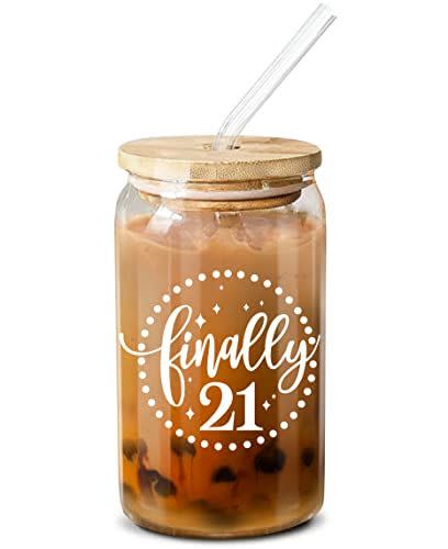 8) 21st Birthday Gifts For Her - 2002 21st Birthday Decorations For Her - Best 21 Year Old Bday Gifts Idea For Women, Best Friends, Daughter, Sister - Finally 21 Present For Female - 16 Oz Coffee Glass