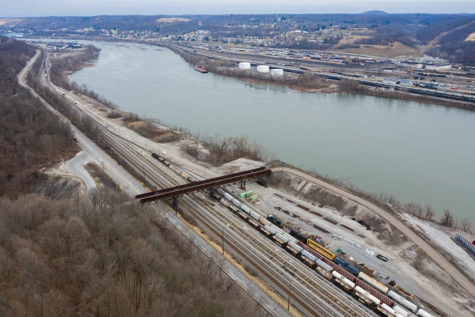 An aerial photo of Black's Run Bridge, which crosses Route 51 between Monaca and West Aliquippa.