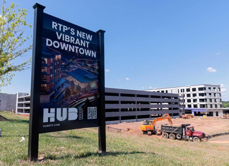 Construction continues on Wednesday, Aug. 9, 2023, at Hub RTP in Research Triangle Park.