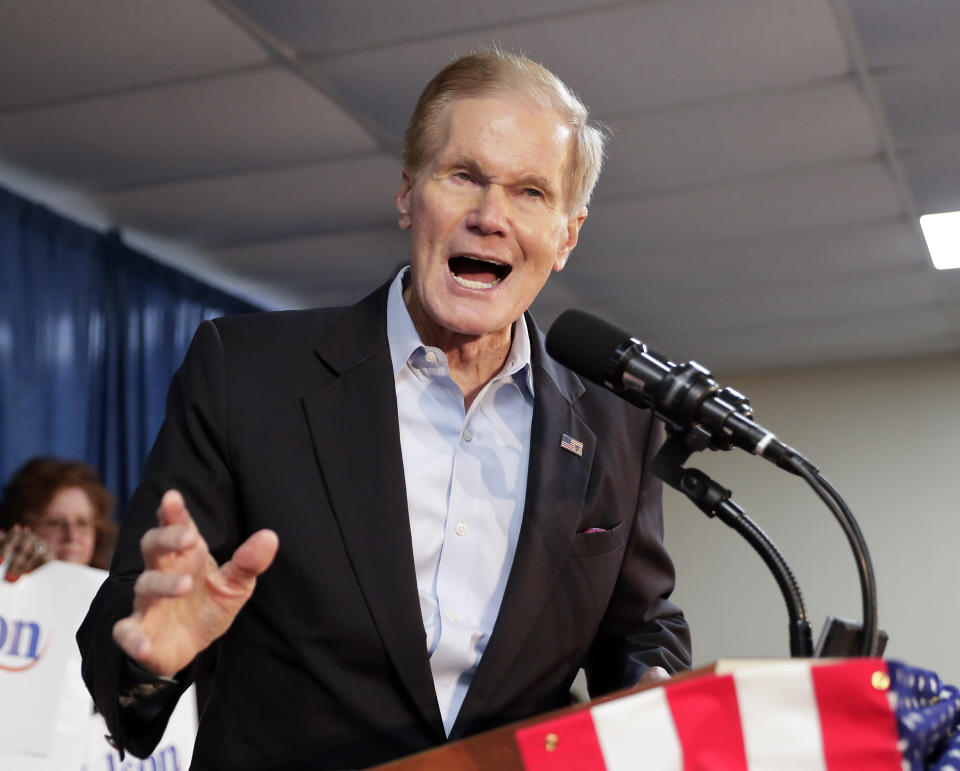 Sen. Bill Nelson, D-Fla., speaks during a Democratic Party rally Friday, Aug. 31, 2018, in Orlando, Fla. Democratic gubernatorial nominee Andrew Gillum's matchup against the Republican nominee, U.S. Rep. Ron DeSantis, and Nelson's race against Republican Gov. Rick Scott are two of the most-watched races in the midterm elections. (AP Photo/John Raoux)