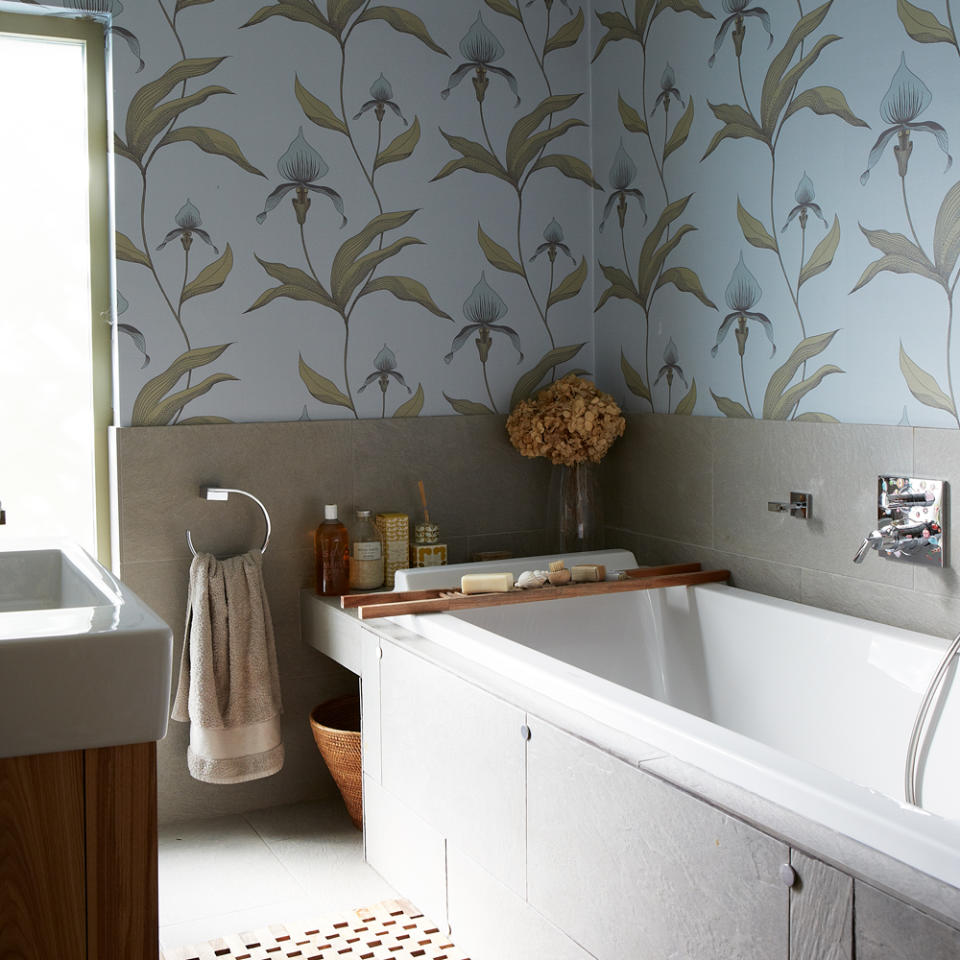 Go for large-scale pattern in a bigger bathroom