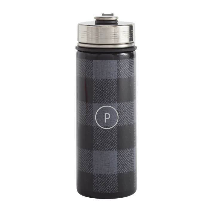 40) Charcoal Buffalo Plaid Water Bottle