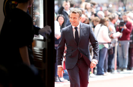 French President Emmanuel Macron arrives for the informal meeting of European Union leaders in Sibiu, Romania, May 9, 2019. REUTERS/Stoyan Nenov