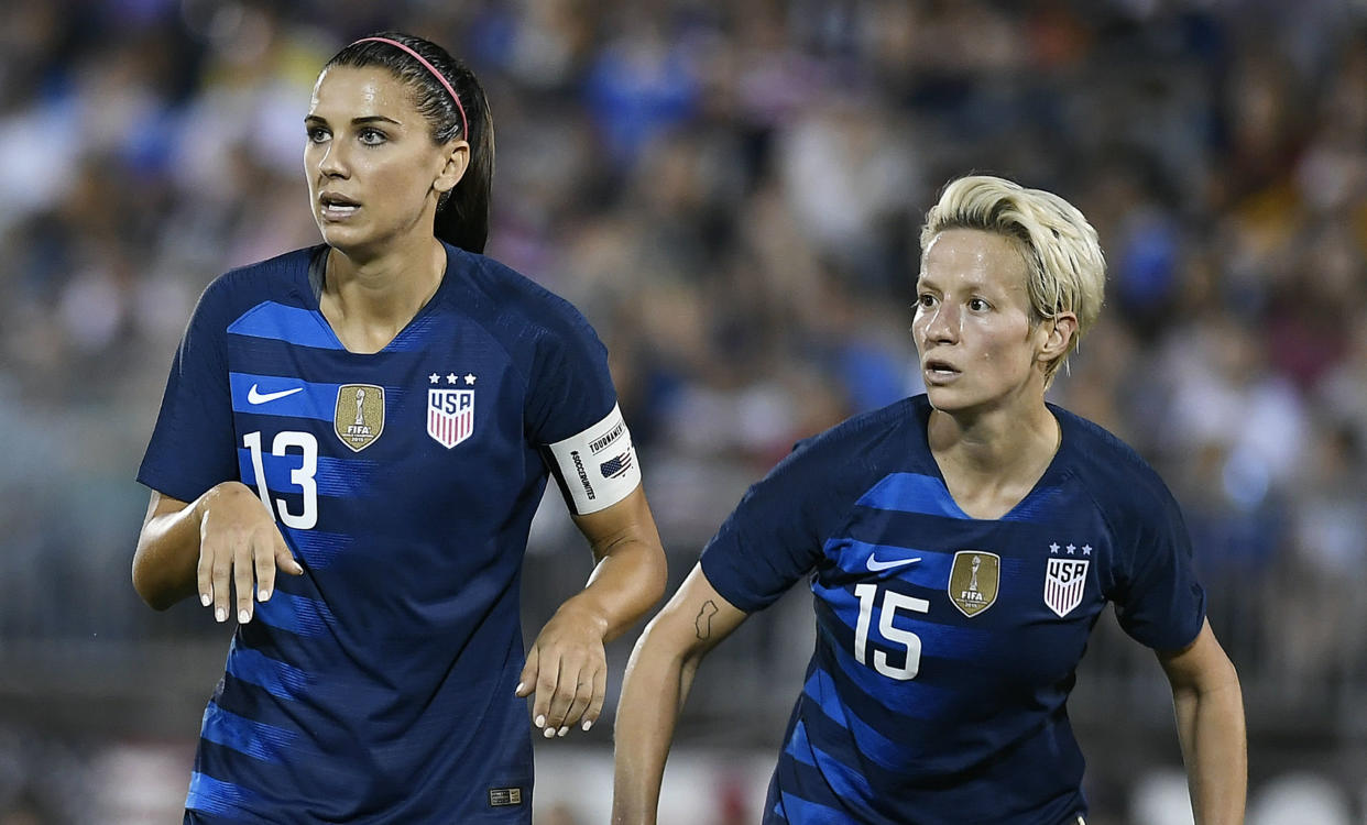 Alex Morgan (13) and Megan Rapinoe are two players who figure to receive bonuses from LUNA Bar for making the U.S. women's World Cup roster. (Associated Press)