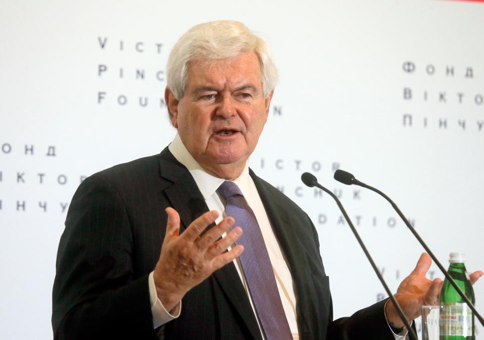 Former U.S. House Speaker Newt Gingrich ― here speaking in Kiev, Ukraine, in 2017 ― lives with his wife Callista in Collier County.