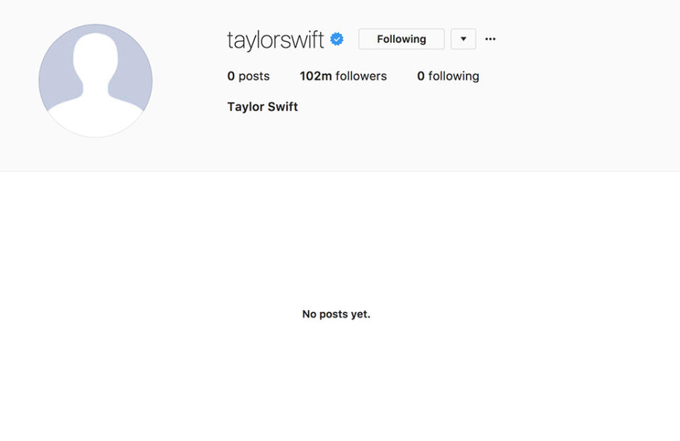 Taylor Swift’s Instagram is now a clean slate. (Photo: Taylor Swift via Instagram)