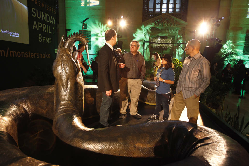 Titanoboa scale model revealed at Grand Central Terminal on Thursday, March 22. (Photo Credit: Mark Von Holden/ Smithsonian Channel)