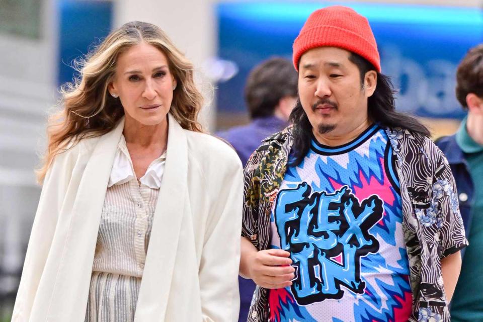 <p>James Devaney/GC Images</p> Bobby Lee says he was "in a blackout" before filming scene with Sarah Jessica Parker for And Just Like That....