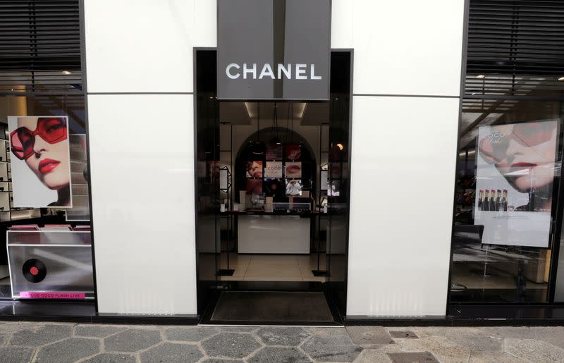 FILE PHOTO: A view shows a Chanel logo on a store of luxury fashion group Chanel in Nice