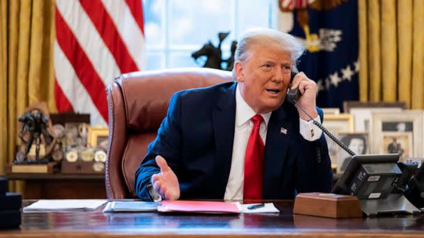 PHOTO: President Donald Trump talks on the phone to Vice President Mike Pence from the Oval Office of the White House on the morning of Jan. 6, 2021. (House Select Committee via AP)