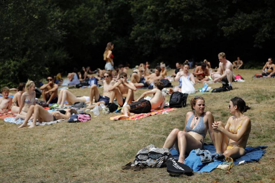 Sunbathers relax on Hampstead Heath (AFP/Getty Images)