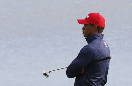 Golf - 2018 Ryder Cup at Le Golf National - Guyancourt, France - September 30, 2018 - Team USA's Tiger Woods during the Singles REUTERS/Regis Duvignau