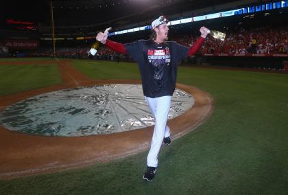 Jered Weaver celebrates after the Angels clinched the AL West. (Getty Images)