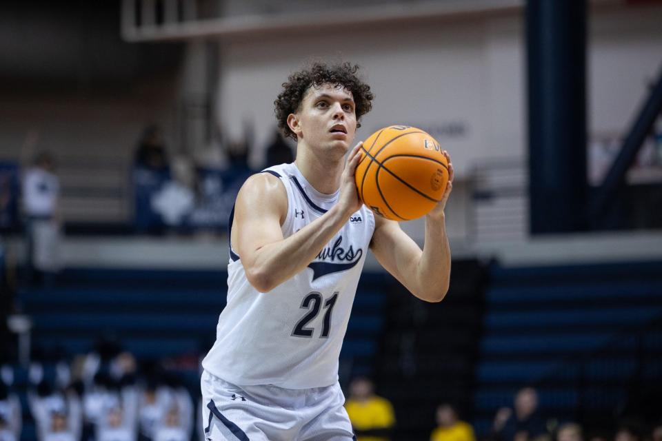 Monmouth's Xander Rice scored 21 points, including his team's final 16 points, in a 51-43 win over Towson on Jan. 4, 2023 in West Long Branch, N.J.